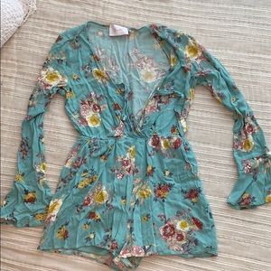 Blush boutique blue floral romper